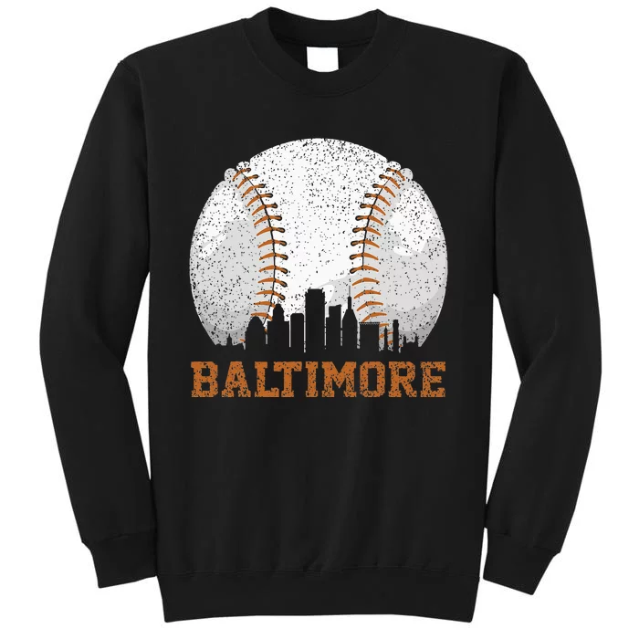 Vintage Baltimore Cityscape Baseball Lover Player And Fans Sweatshirt