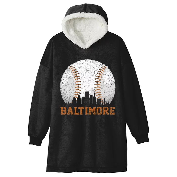 Vintage Baltimore Cityscape Baseball Lover Player And Fans Hooded Wearable Blanket