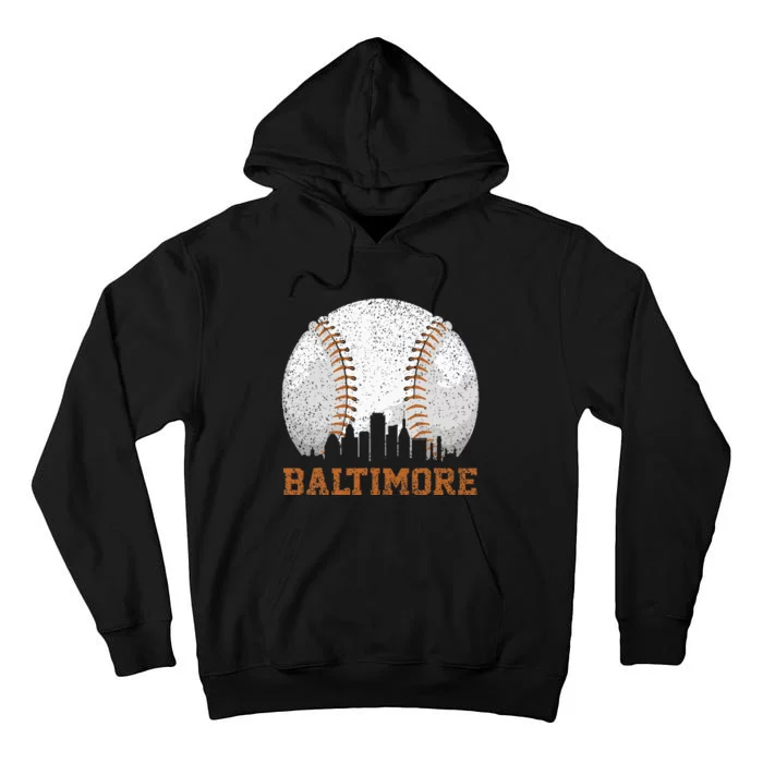 Vintage Baltimore Cityscape Baseball Lover Player And Fans Tall Hoodie