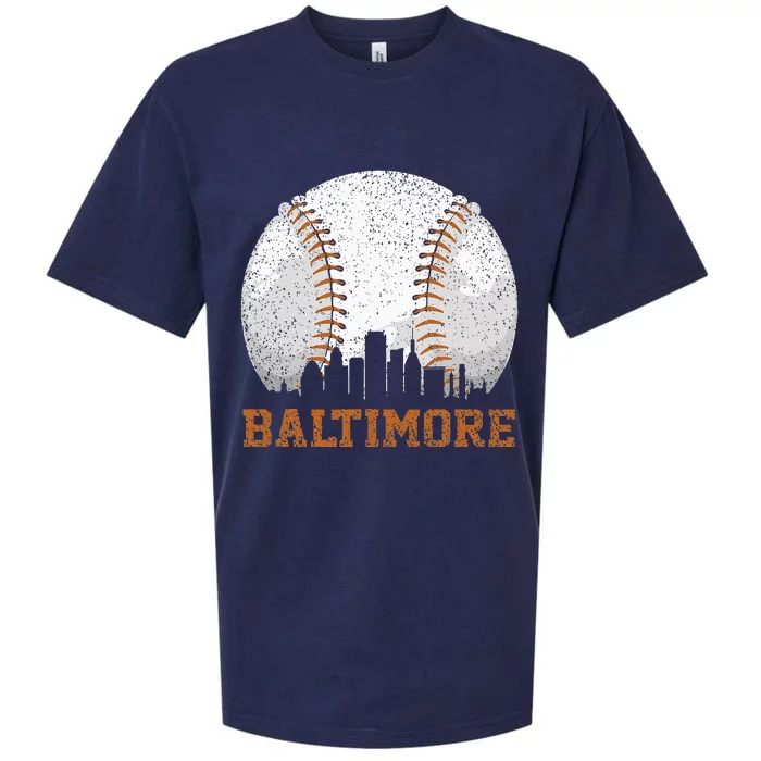 Vintage Baltimore Cityscape Baseball Lover Player And Fans Sueded Cloud Jersey T-Shirt