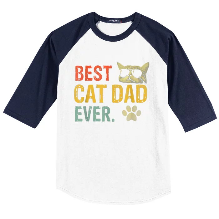 Vintage Best Cat Dad Ever Cat Daddy Gift Baseball Sleeve Shirt