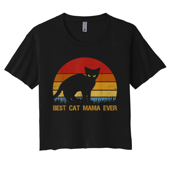 Vintage Best Cat Mama Ever Cat Mommy Gift Women's Crop Top Tee