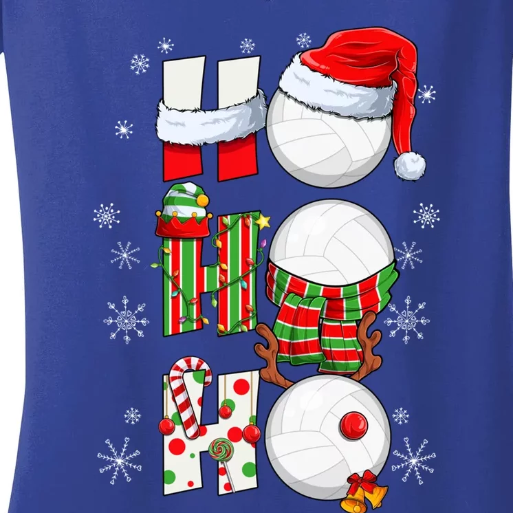 Volleyball Ball Christmas Ho Ho Ho Santa Reindeer Elf Gift Women's V-Neck T-Shirt