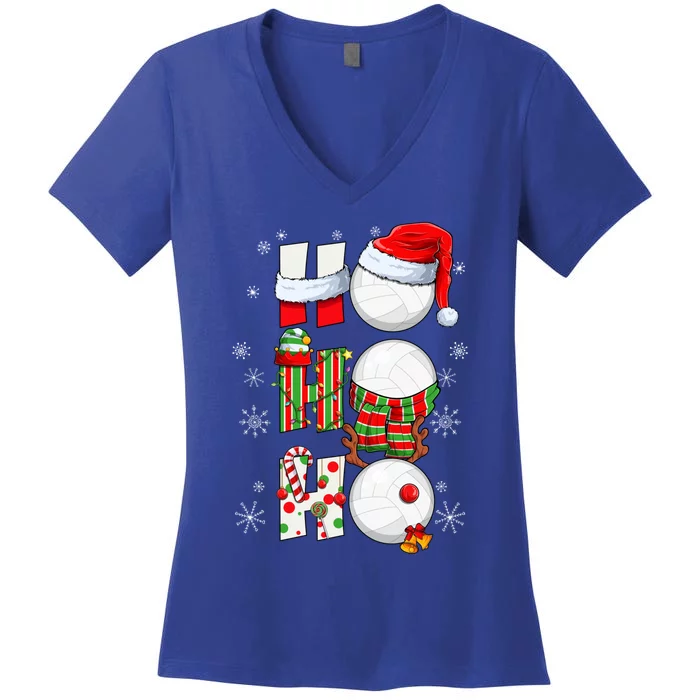 Volleyball Ball Christmas Ho Ho Ho Santa Reindeer Elf Gift Women's V-Neck T-Shirt