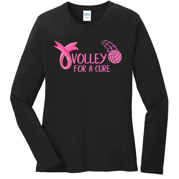 Volleyball Breast Cancer Pink Ribbon Volley for the Cure Ladies Long Sleeve Shirt