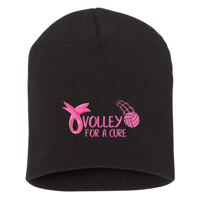 Volleyball Breast Cancer Pink Ribbon Volley for the Cure Short Acrylic Beanie