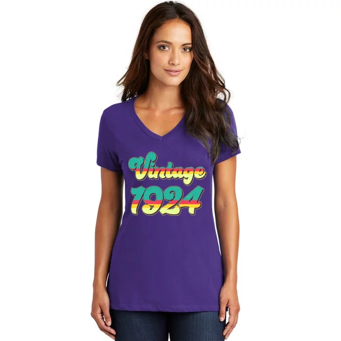 Vintage Bright Colors 1924 100th Birthday Women's V-Neck T-Shirt