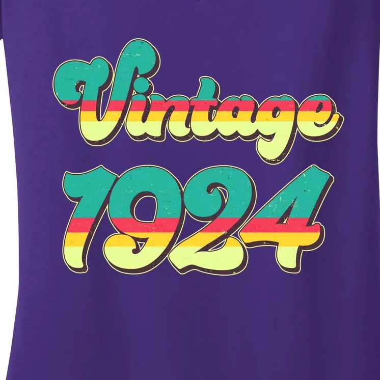 Vintage Bright Colors 1924 100th Birthday Women's V-Neck T-Shirt