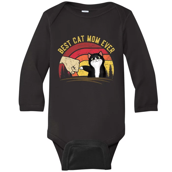 Vintage Best Cat Mom Ever Cat for Wo - Funny Cat Baby Long Sleeve Bodysuit