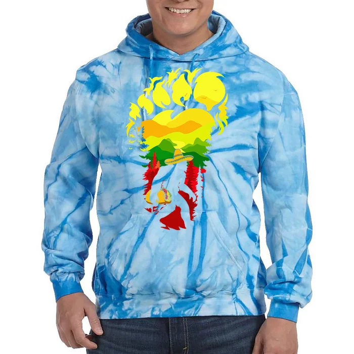 Vintage Bigfoot Carrying Tacos Sombrero Retro Cinco De Mayo Tie Dye Hoodie