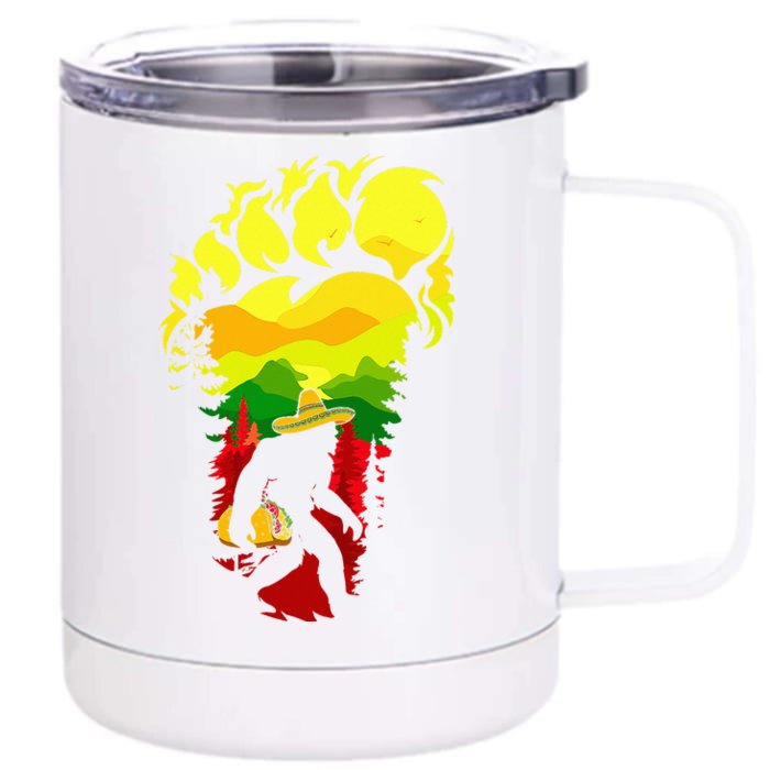 Vintage Bigfoot Carrying Tacos Sombrero Retro Cinco De Mayo Front & Back 12oz Stainless Steel Tumbler Cup