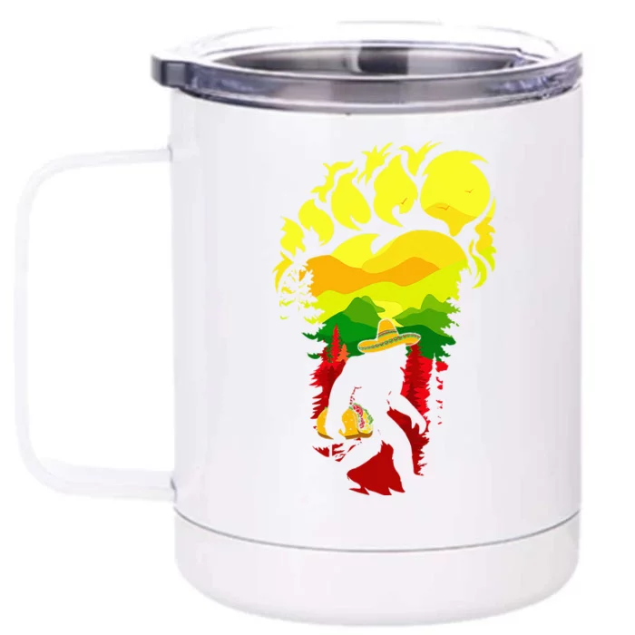 Vintage Bigfoot Carrying Tacos Sombrero Retro Cinco De Mayo Front & Back 12oz Stainless Steel Tumbler Cup