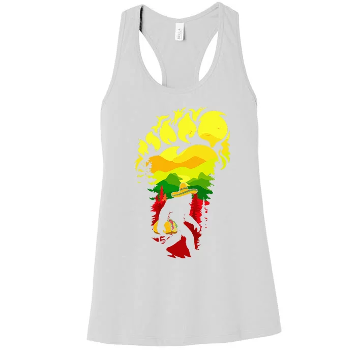 Vintage Bigfoot Carrying Tacos Sombrero Retro Cinco De Mayo Women's Racerback Tank