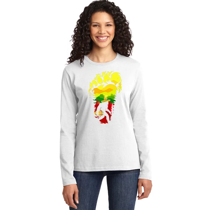 Vintage Bigfoot Carrying Tacos Sombrero Retro Cinco De Mayo Ladies Long Sleeve Shirt