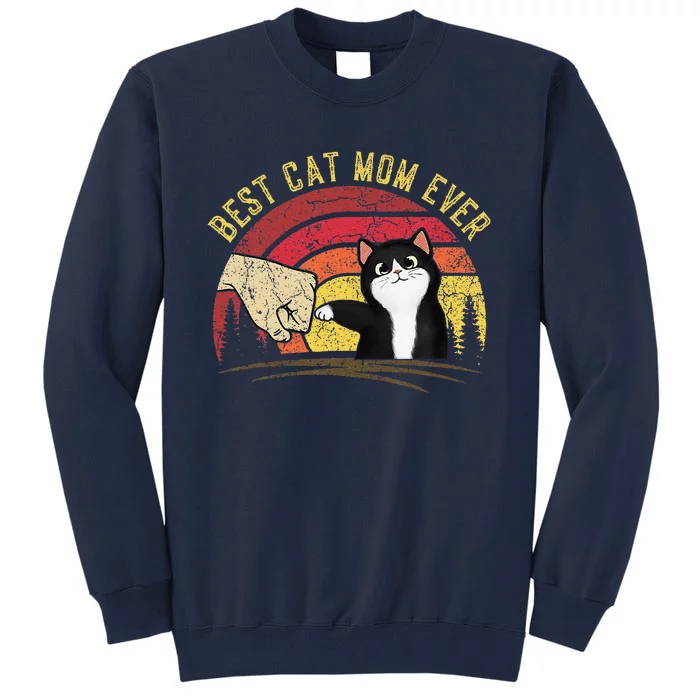 Vintage Best Cat Mom Ever Cat For Women Funny Cat Tall Sweatshirt