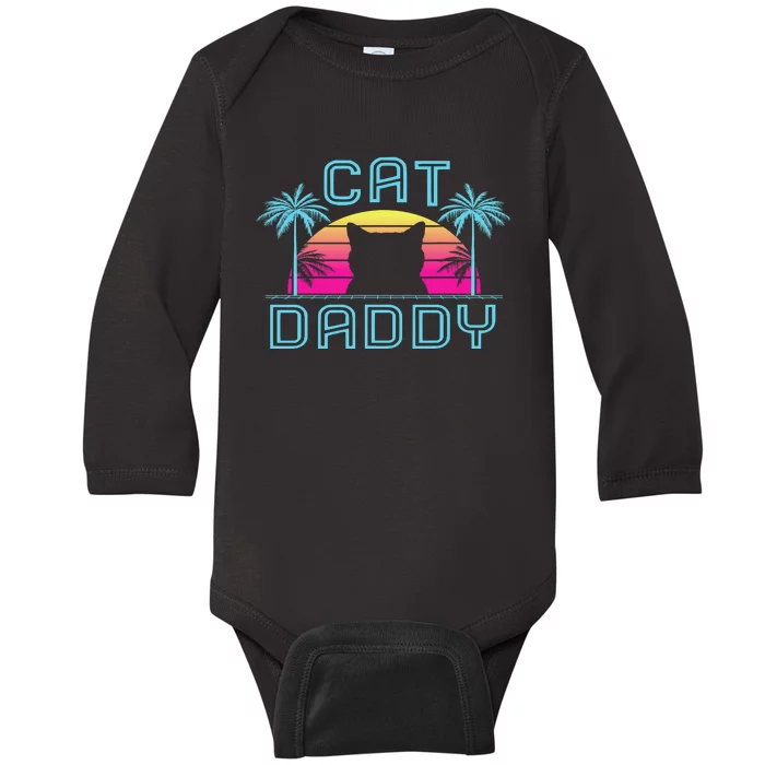 Vintage Best Cat Dad Ever Funny Cat Daddy Father Day Gift Baby Long Sleeve Bodysuit