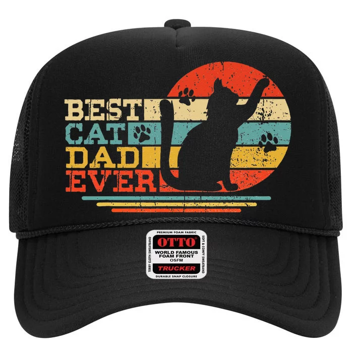 Vintage Best Cat Dad Ever Funny Fathers day Cat Daddy High Crown Mesh Trucker Hat