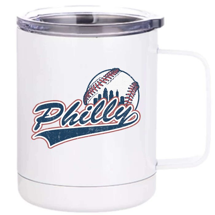 Vintage Baseball Classic P.H.I.L.Ly City Lover Gift Front & Back 12oz Stainless Steel Tumbler Cup