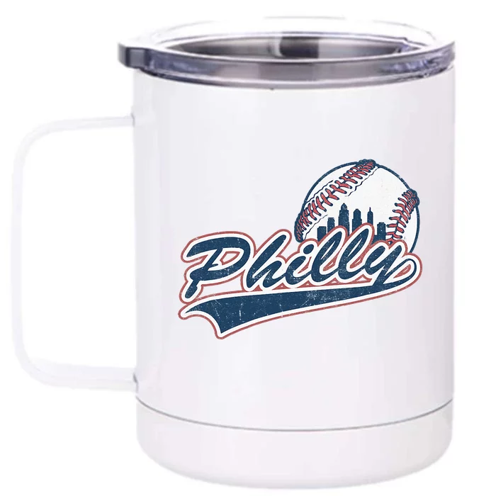 Vintage Baseball Classic P.H.I.L.Ly City Lover Gift Front & Back 12oz Stainless Steel Tumbler Cup