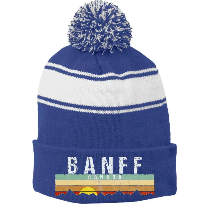 Vintage Banff Canada Retro Stripe Pom Pom Beanie