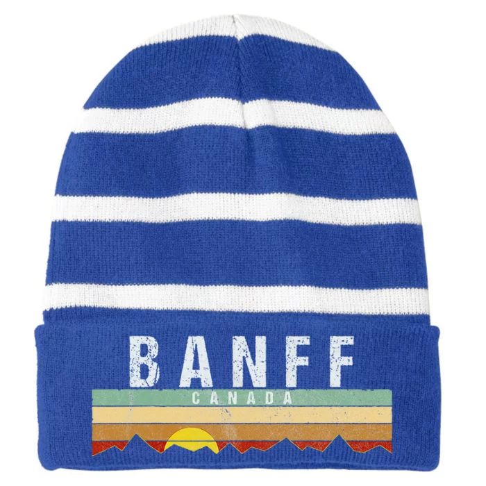 Vintage Banff Canada Retro Striped Beanie with Solid Band