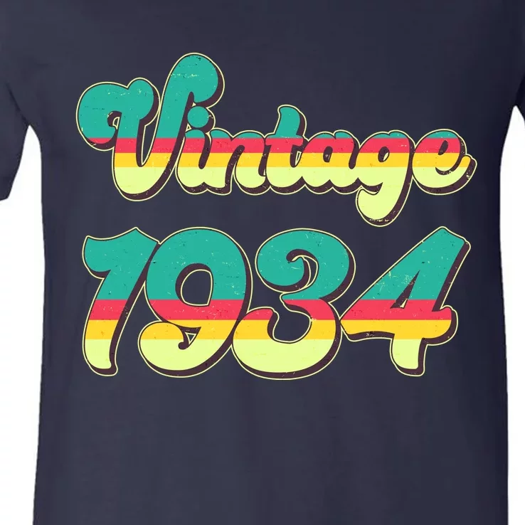 Vintage Bright Colors 1934 90th Birthday V-Neck T-Shirt