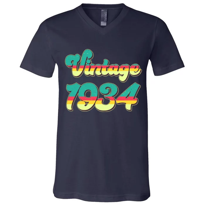 Vintage Bright Colors 1934 90th Birthday V-Neck T-Shirt