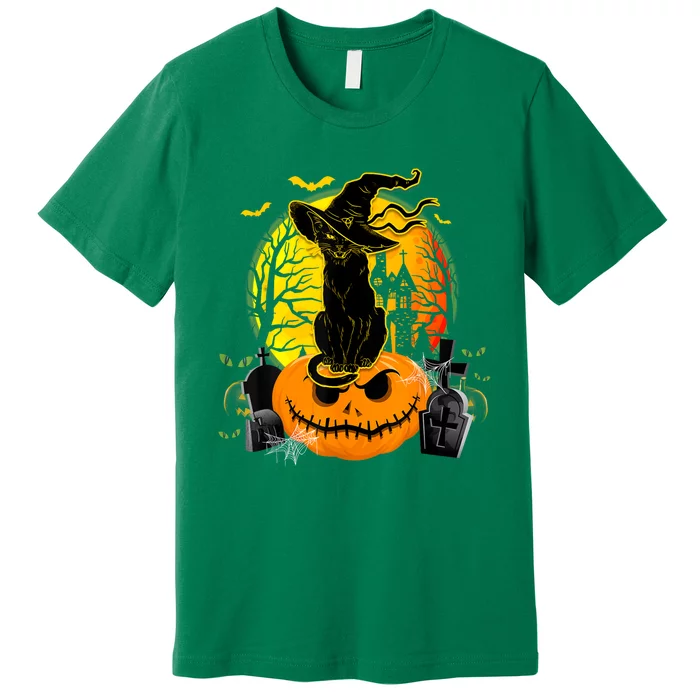 Vintage Black Cat Witch Scary Halloween Costume Premium T-Shirt