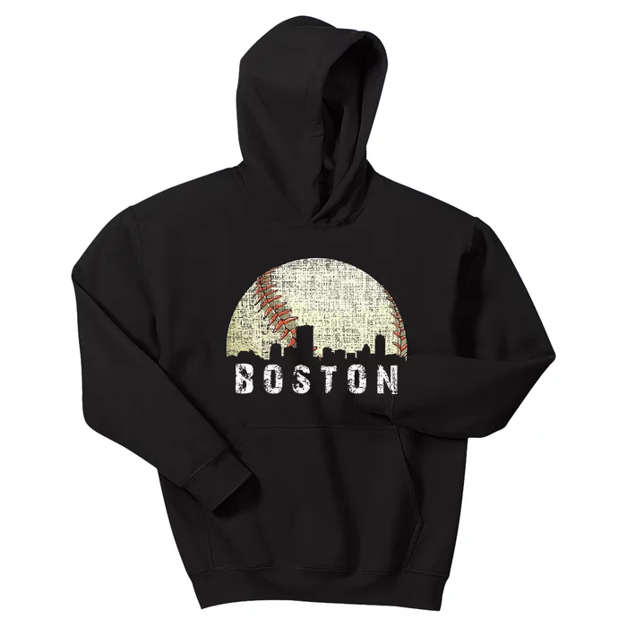 Vintage Boston Cityscape Baseball Lover Kids Hoodie