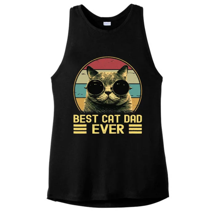 Vintage Best Cat Dad Ever Funny, Cat Lover, Cat Dad Ladies Tri-Blend Wicking Tank