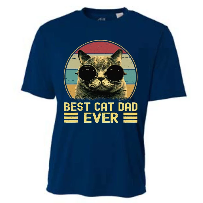 Vintage Best Cat Dad Ever Funny, Cat Lover, Cat Dad Cooling Performance Crew T-Shirt