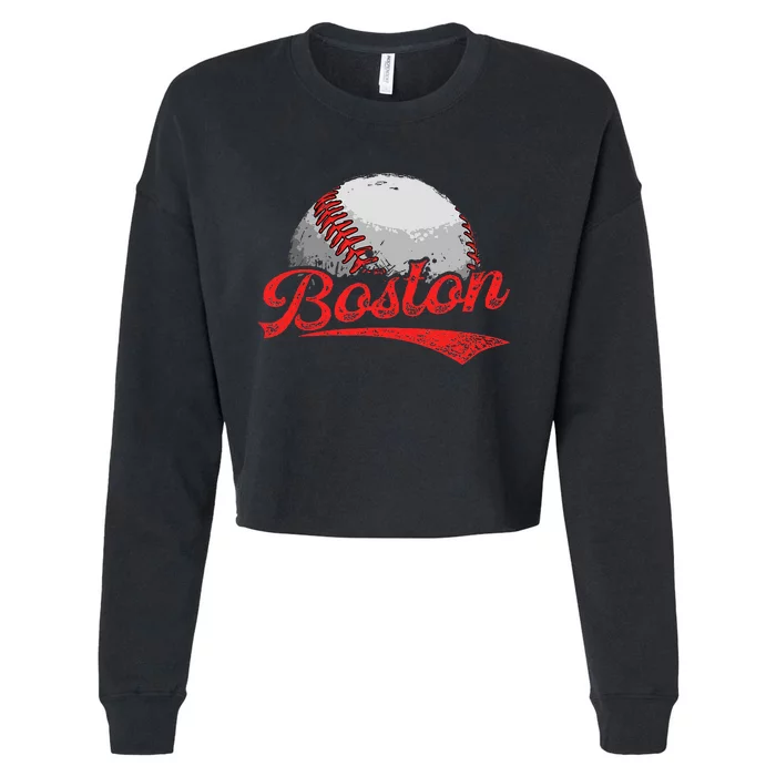 Vintage Boston Cityscape Baseball Lover Cropped Pullover Crew