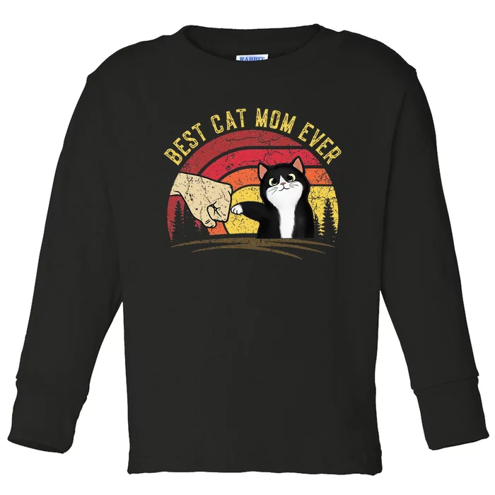 Vintage Best Cat Mom Ever Cat Funny Cat Toddler Long Sleeve Shirt