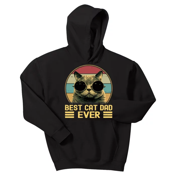 Vintage Best Cat Dad Ever Funny For Cat Lover, Cat Dad Kids Hoodie