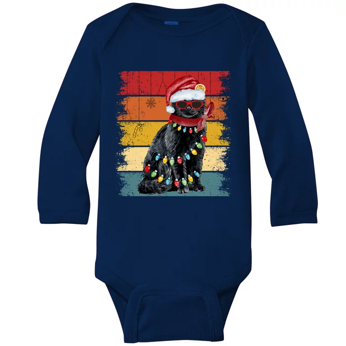 Vintage Black Cat Christmas Lights Cat Lover Christmas Gift Baby Long Sleeve Bodysuit