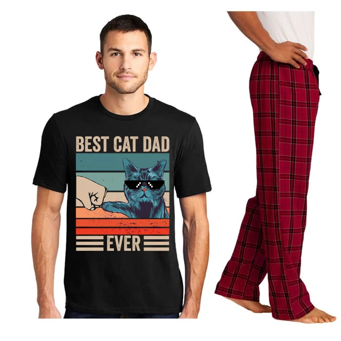 Vintage Best Cat Dad Ever Bump Fist Fathers Day Cat Daddy Meaningful Gift Pajama Set