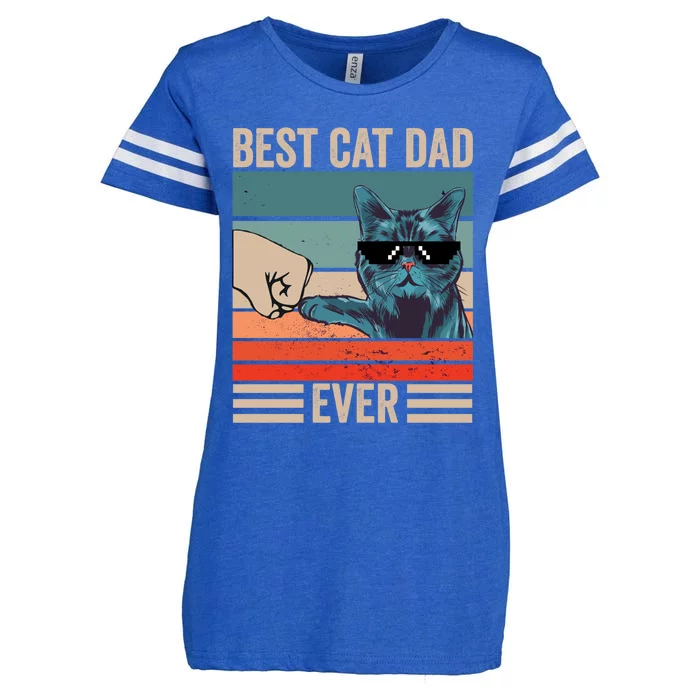 Vintage Best Cat Dad Ever Bump Fist Fathers Day Cat Daddy Meaningful Gift Enza Ladies Jersey Football T-Shirt