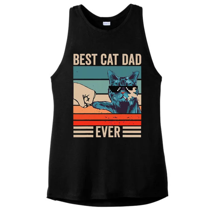 Vintage Best Cat Dad Ever Bump Fist Fathers Day Cat Daddy Ladies Tri-Blend Wicking Tank