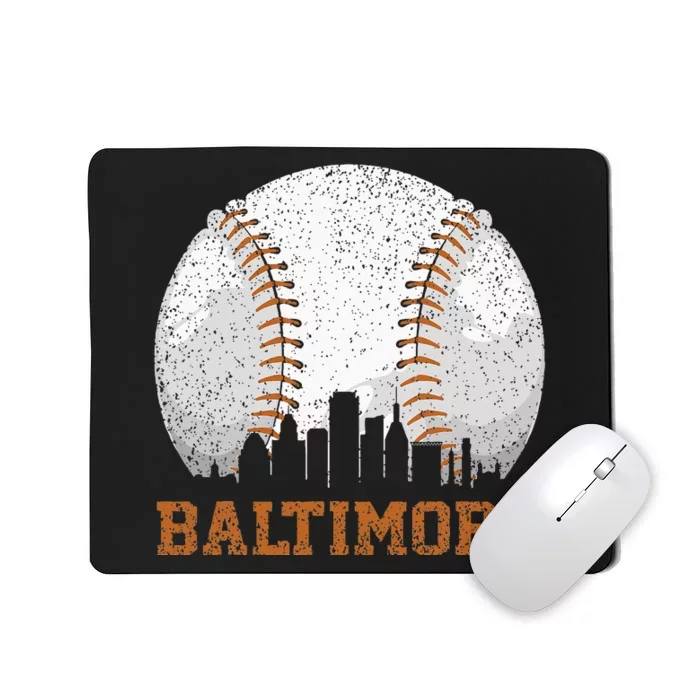 Vintage Baltimore Cityscape Baseball Lover Player And Fans Mousepad