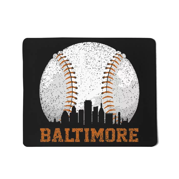 Vintage Baltimore Cityscape Baseball Lover Player And Fans Mousepad