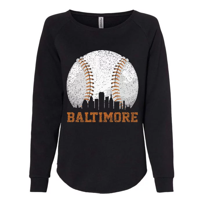 Vintage Baltimore Cityscape Baseball Lover Player And Fans Womens California Wash Sweatshirt