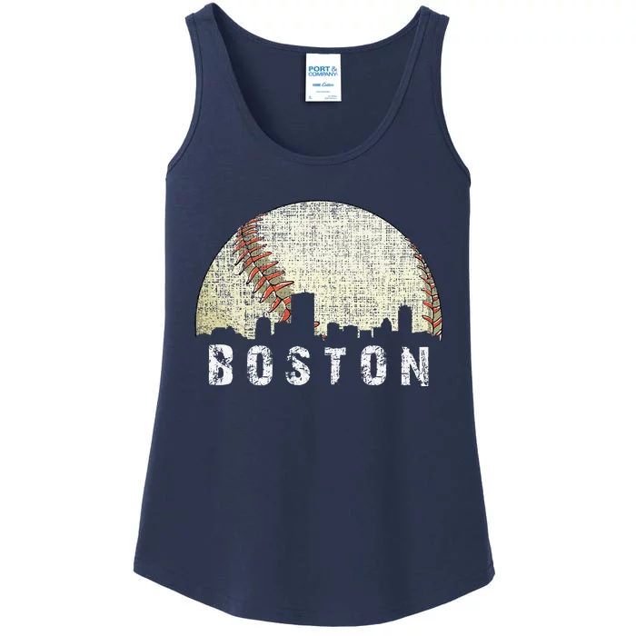 Vintage Boston Cityscape Baseball Lover Ladies Essential Tank