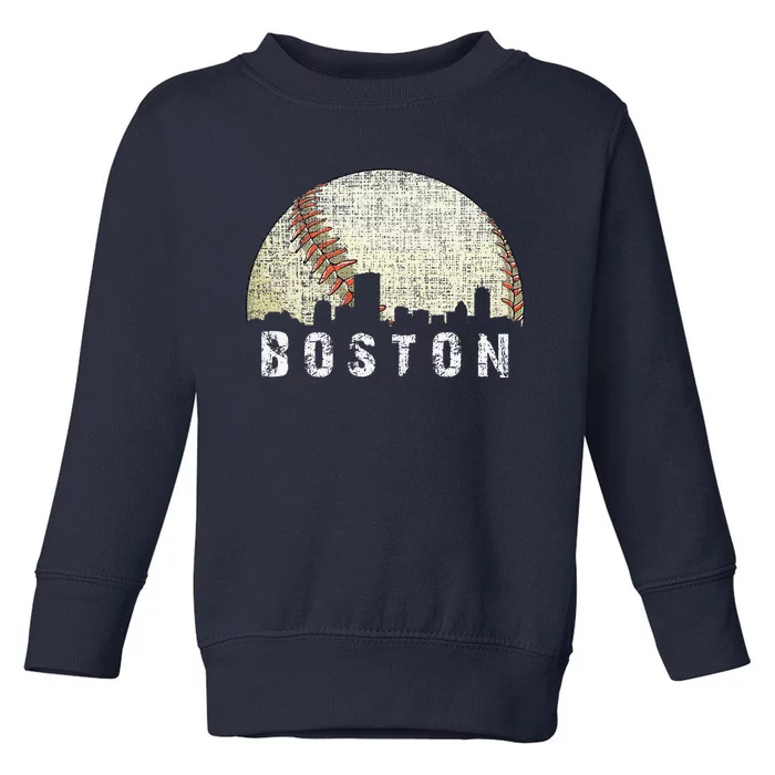 Vintage Boston Cityscape Baseball Lover Toddler Sweatshirt