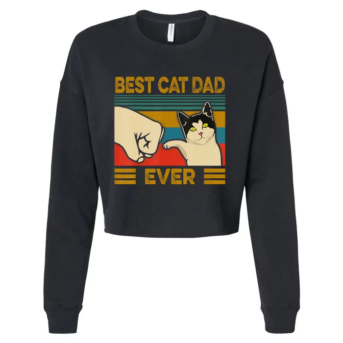 Vintage Best Cat Dad Ever Fist Bump Fathers Day Cropped Pullover Crew