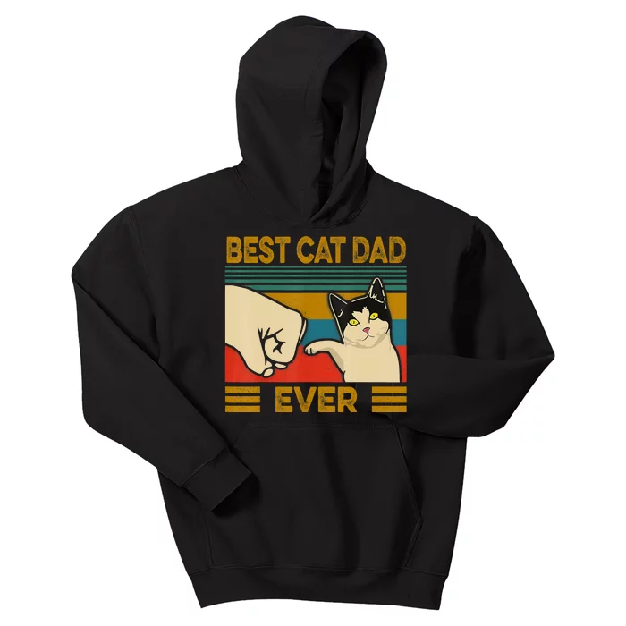 Vintage Best Cat Dad Ever Fist Bump Fathers Day Kids Hoodie