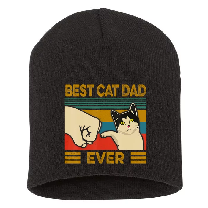 Vintage Best Cat Dad Ever Fist Bump Fathers Day Short Acrylic Beanie