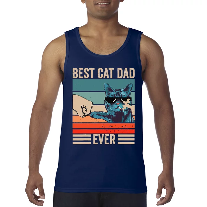 Vintage Best Cat Dad Ever Bump Fist Fathers Day Cat Daddy Tank Top