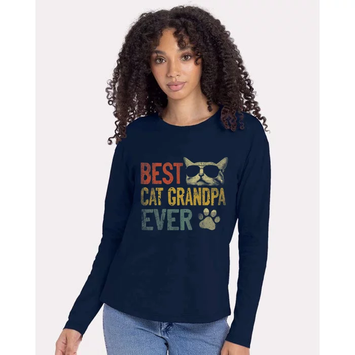 Vintage Best Cat Grandpa Ever Shirt Cat Grandpa Father's Day Womens Cotton Relaxed Long Sleeve T-Shirt