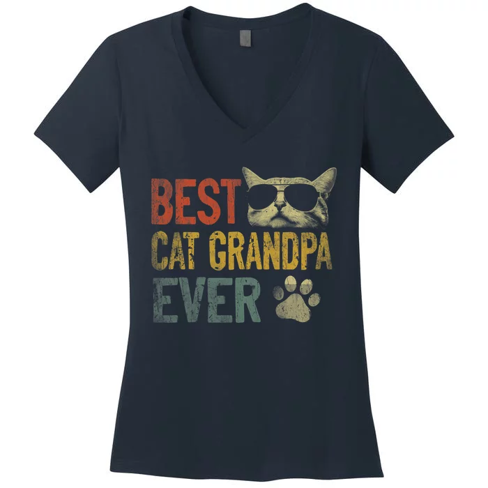 Vintage Best Cat Grandpa Ever Shirt Cat Grandpa Father's Day Women's V-Neck T-Shirt