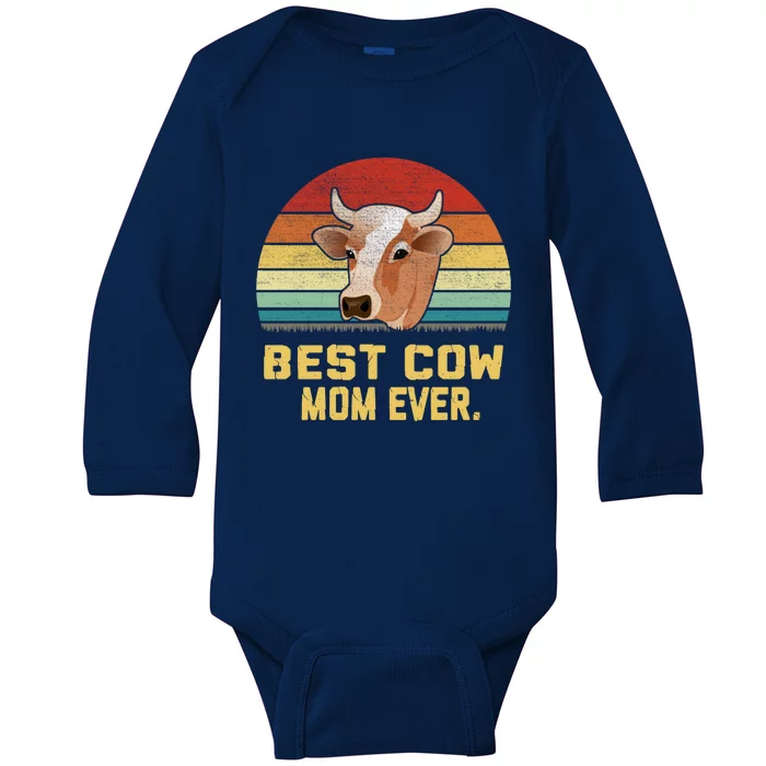 Vintage Best Cow Mom Ever Long Baby Long Sleeve Bodysuit